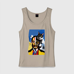 Майка женская хлопок Salvador Dali and his cat, цвет: миндальный
