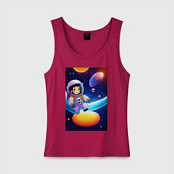 Майка женская хлопок Мультяшный астронавт, цвет: маджента