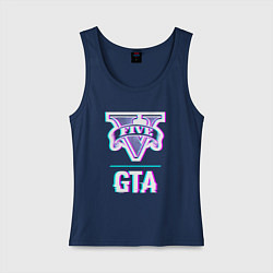Майка женская хлопок GTA в стиле glitch и баги графики, цвет: тёмно-синий