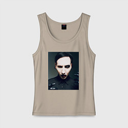 Майка женская хлопок Marilyn Manson фотопортрет, цвет: миндальный