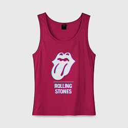 Майка женская хлопок Rolling Stones glitch rock, цвет: маджента