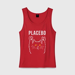 Майка женская хлопок Placebo rock cat, цвет: красный