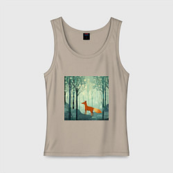 Майка женская хлопок Рыжая лисичка в лесу, цвет: миндальный