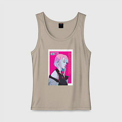 Майка женская хлопок Винтер из Aespa - киберпанка стиль, цвет: миндальный