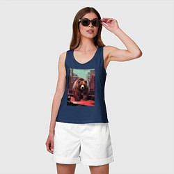 Майка женская хлопок Могучий медведь в большом городе, цвет: тёмно-синий — фото 2