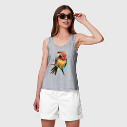 Майка женская хлопок Акварельный попугай, цвет: меланж — фото 2