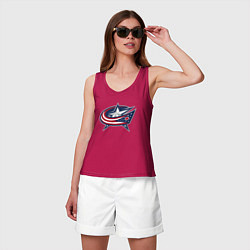 Майка женская хлопок Columbus blue jackets - hockey team - emblem, цвет: маджента — фото 2