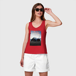 Майка женская хлопок Авто на фоне неба, цвет: красный — фото 2