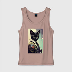 Майка женская хлопок Cool cat - cyberpunk, цвет: пыльно-розовый