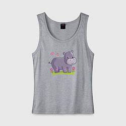 Майка женская хлопок Милый бегемотик, цвет: меланж