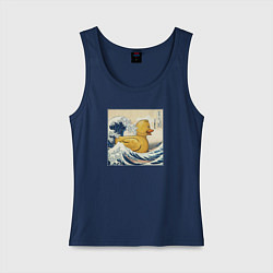 Майка женская хлопок Великая волна и уточка, цвет: тёмно-синий