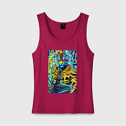 Майка женская хлопок Neon tiger - pop art - neural network, цвет: маджента