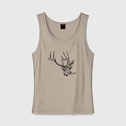 Майка женская хлопок Голова оленя краской, цвет: миндальный