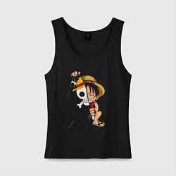 Майка женская хлопок One Piece Луффи флаг, цвет: черный