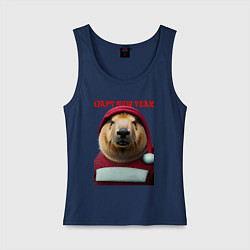 Майка женская хлопок Capy new year, цвет: тёмно-синий