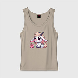 Майка женская хлопок Козерог с цветком, цвет: миндальный