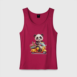 Майка женская хлопок Панда на мопеде, цвет: маджента
