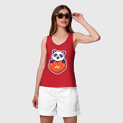 Майка женская хлопок Сердечная панда, цвет: красный — фото 2