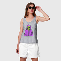 Майка женская хлопок Инопланетянин в худи, цвет: меланж — фото 2