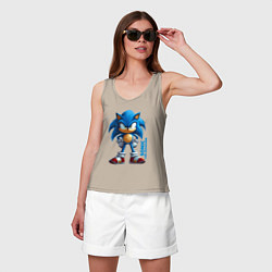 Майка женская хлопок Sonic - poster style, цвет: миндальный — фото 2