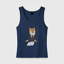 Майка женская хлопок Деловой сиба ину, мем, цвет: тёмно-синий