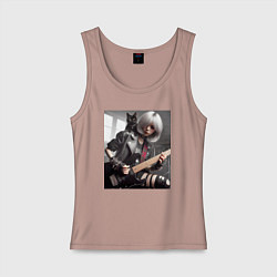 Майка женская хлопок Девчонка рок гитарист с чёрным котом, цвет: пыльно-розовый