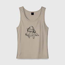 Майка женская хлопок Новогодняя хрюшка, цвет: миндальный