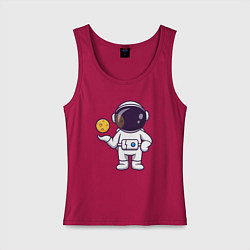 Майка женская хлопок Космонавт и планета, цвет: маджента