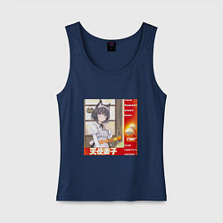 Майка женская хлопок Кошка жена аниме мем, цвет: тёмно-синий
