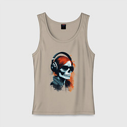 Майка женская хлопок Grunge redhead girl skull, цвет: миндальный