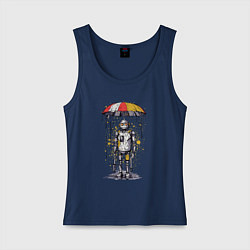 Майка женская хлопок Одинокий робот под зонтом, цвет: тёмно-синий