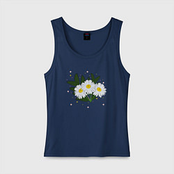 Майка женская хлопок Ромашка белая, цвет: тёмно-синий