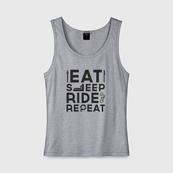 Майка женская хлопок Eat sleep ride repeat, цвет: меланж