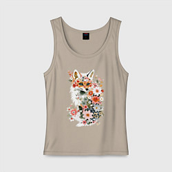 Майка женская хлопок Лисий контур из цветов, цвет: миндальный