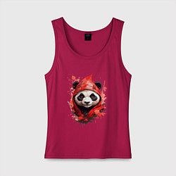 Майка женская хлопок Модная панда в красном капюшоне, цвет: маджента