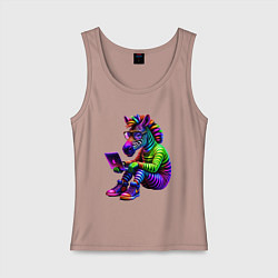 Майка женская хлопок Неоновая зебра хакер, цвет: пыльно-розовый