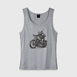 Майка женская хлопок Опоссум на мотоцикле как байкер на чоппере, цвет: меланж