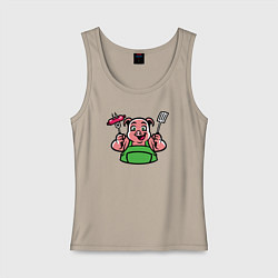 Майка женская хлопок Поросёнок шеф, цвет: миндальный