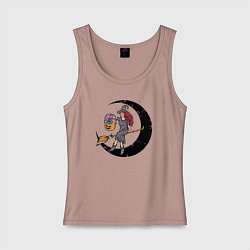 Майка женская хлопок Ведьмочка с тыквой, цвет: пыльно-розовый