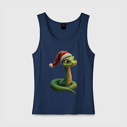 Майка женская хлопок Зеленая новогодняя змея 2025 год, цвет: тёмно-синий