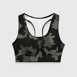 Топик спортивный женский Камуфляж пиксельный: черный/серый, цвет: 3D-принт