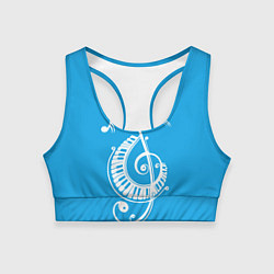 Топик спортивный женский Котик Меломан голубой, цвет: 3D-принт