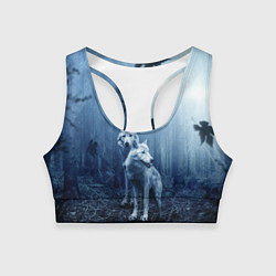 Топик спортивный женский Волки в тёмном лесу, цвет: 3D-принт