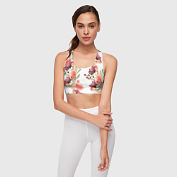 Топик спортивный женский Цветы на белом, цвет: 3D-принт — фото 2