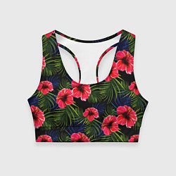 Топик спортивный женский Тропические цветы и листья, цвет: 3D-принт