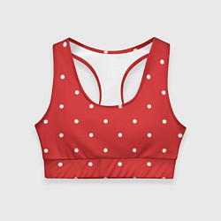 Топик спортивный женский Белый горошек на красном фоне, цвет: 3D-принт