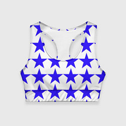 Топик спортивный женский Синие звёзды на белом фоне, цвет: 3D-принт