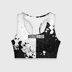 Топик спортивный женский Disturbed черное белое, цвет: 3D-принт