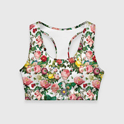 Топик спортивный женский Узор из летних роз Summer Roses Pattern, цвет: 3D-принт