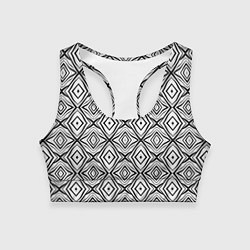 Топик спортивный женский Черно-белый абстрактный узор ромбы, цвет: 3D-принт